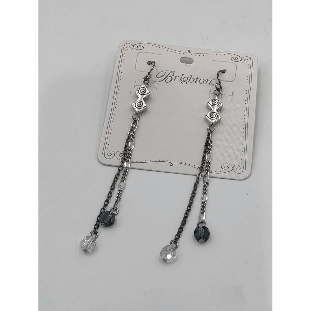 Brighton Marrakesh Bazaar Silver Multi Chain Crystal Drop Earrings Scroll Boho